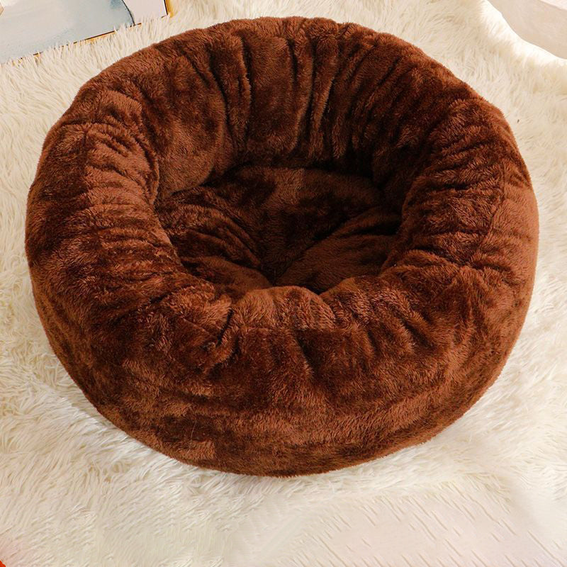 Pet Dog Bed Plush Donut Round Kennel