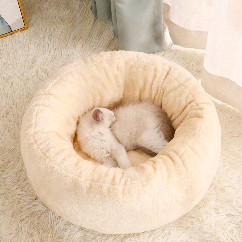Pet Dog Bed Plush Donut Round Kennel