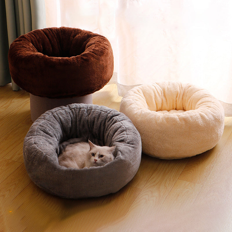 Pet Dog Bed Plush Donut Round Kennel