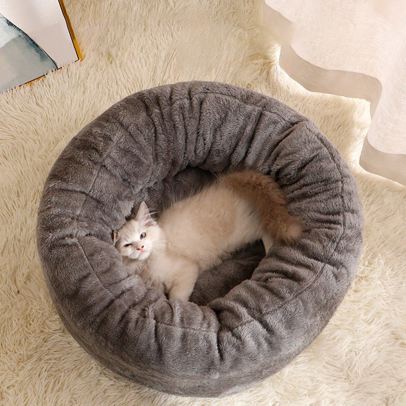 Pet Dog Bed Plush Donut Round Kennel
