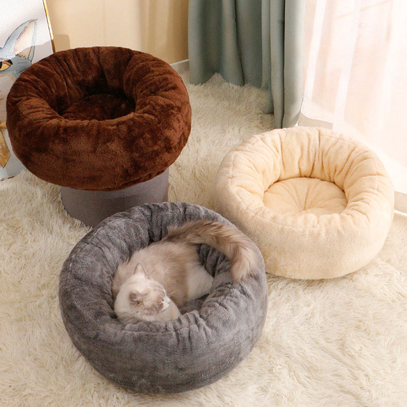 Pet Dog Bed Plush Donut Round Kennel