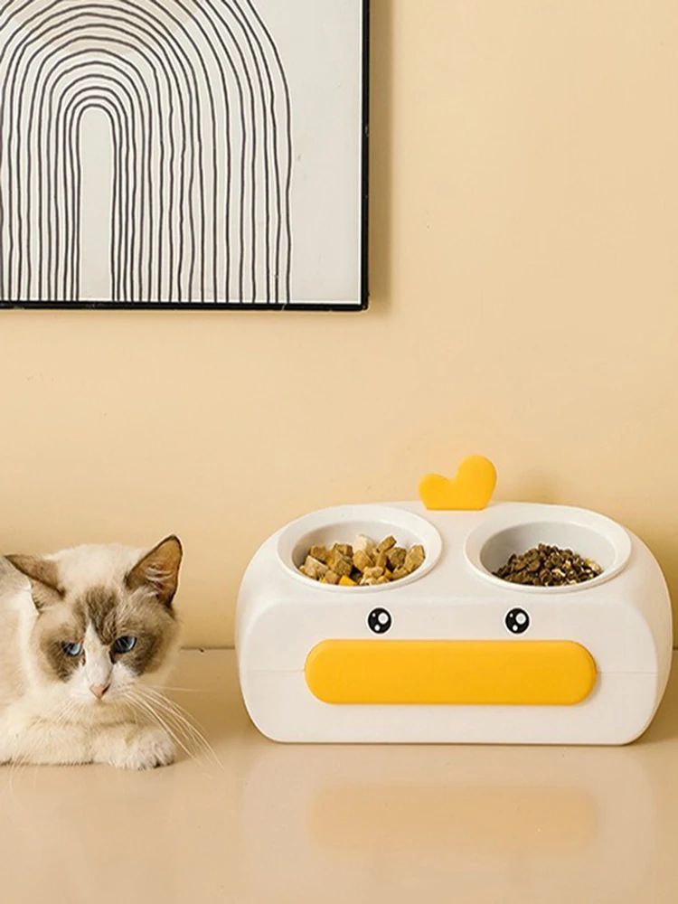 Duck Design Pet Double Feeding Bowl